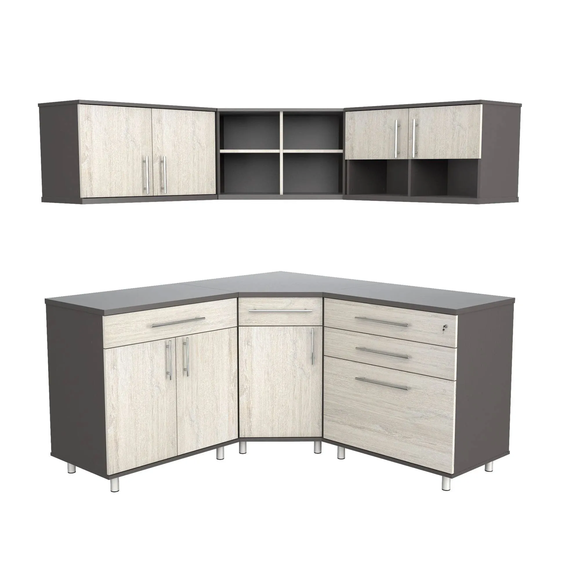 Inval America Kratos 6-PIece Corner Garage Cabinet Set in Chantilly/Dark Gray