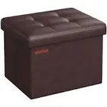 SONGMICS Small Folding Storage Ottoman, Foot Rest Stool, Cube Footrest, Synthetic Leather, 12.2 x 16.1 x 12.2 Inches, 286 lb Capacity, for Living Room, Bedroom, Dorm, Chestnut Brown ULSF100K02