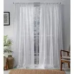 Exclusive Home Curtains Santos Embellished Stripe Sheer Linen Rod Pocket Curtain Panel Pair, 54"x84", Winter White