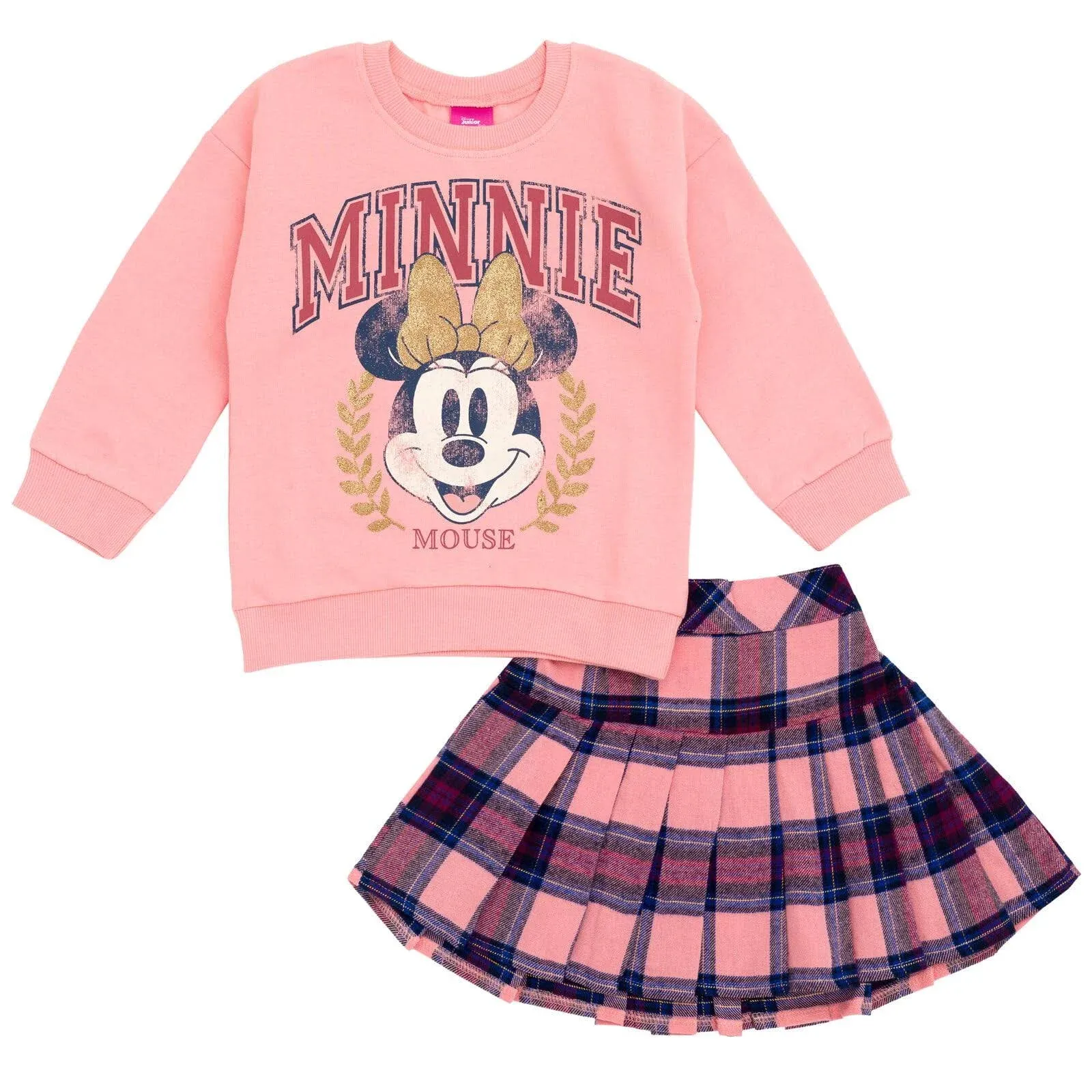 Disney Girls Minnie Mouse Fleece Sweatshirt and Plaid Skirt