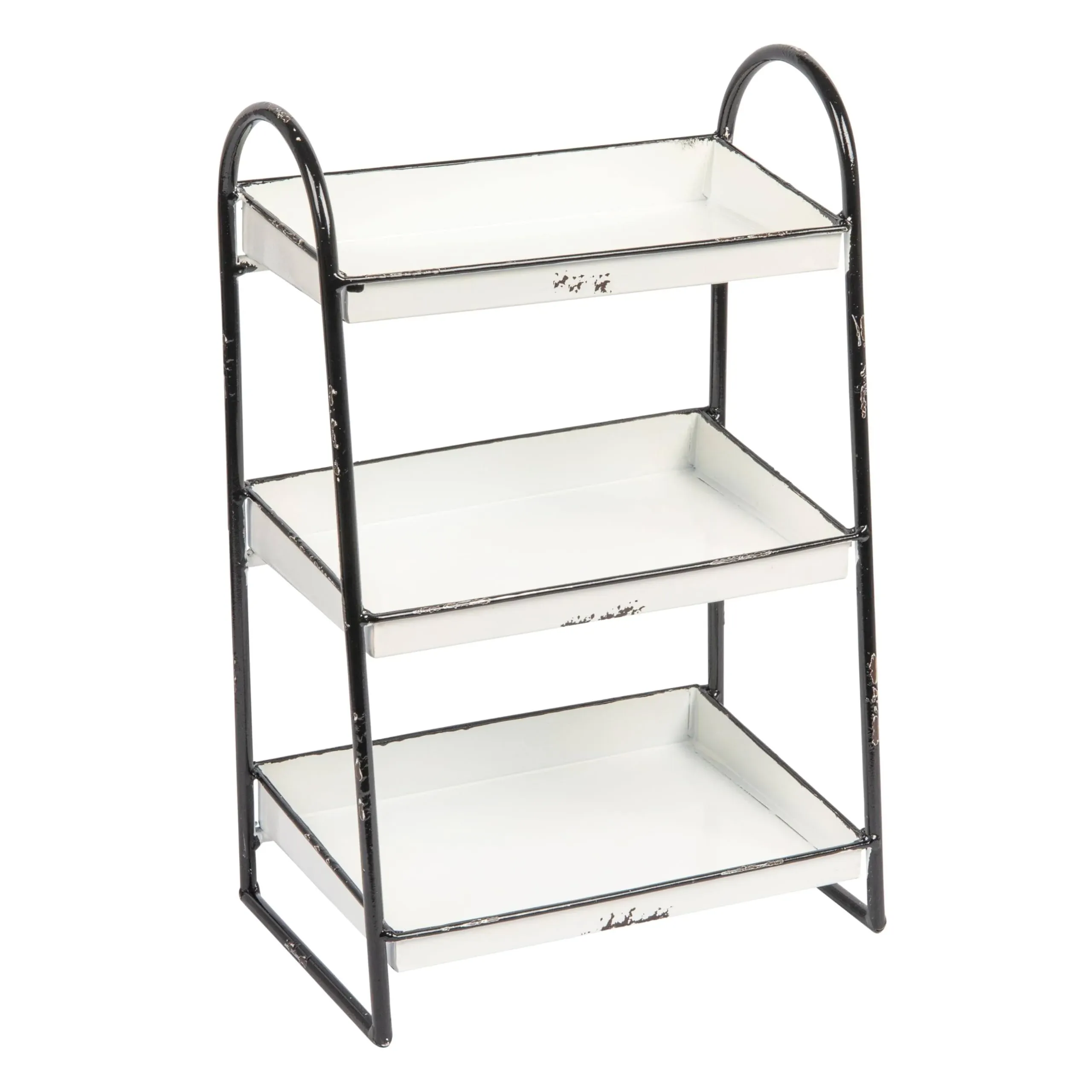 3R Studio Heavily Distressed White Three-Tier Metal Tray