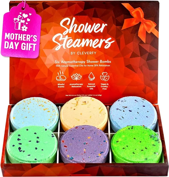 Cleverfy Shower Steamers Aromatherapy - Variety Pack of 6 Shower Bombs with Essential Oils. Self Care Birthday Gifts for Women and Valentines Day Gifts for Her and Him. Red Set