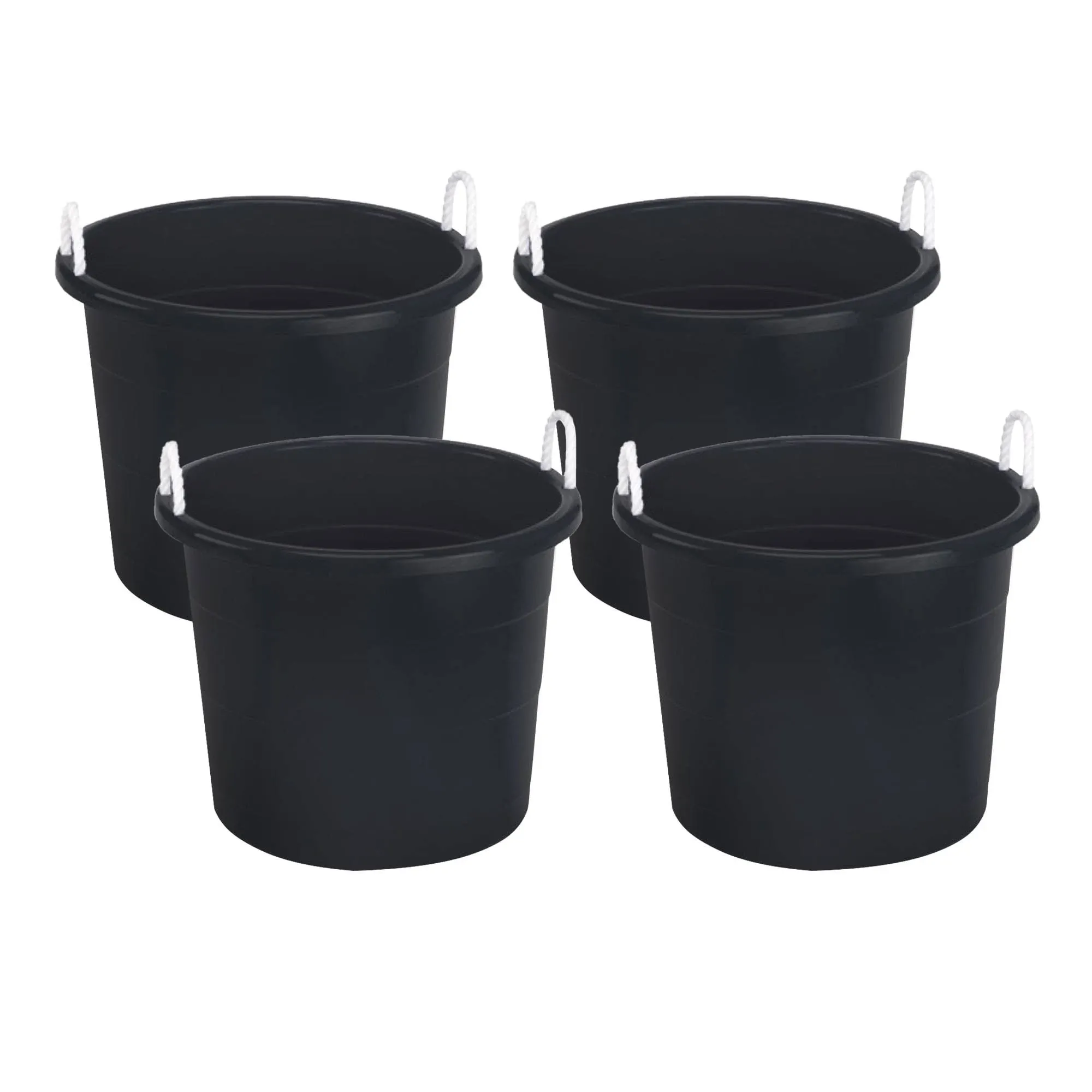 Homz Plastic 17 Gallon Utility Storage Bucket Tub w/ Rope Handle Black 4 Pack