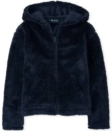 Girls Sherpa Zip-Up Hoodie - Blue