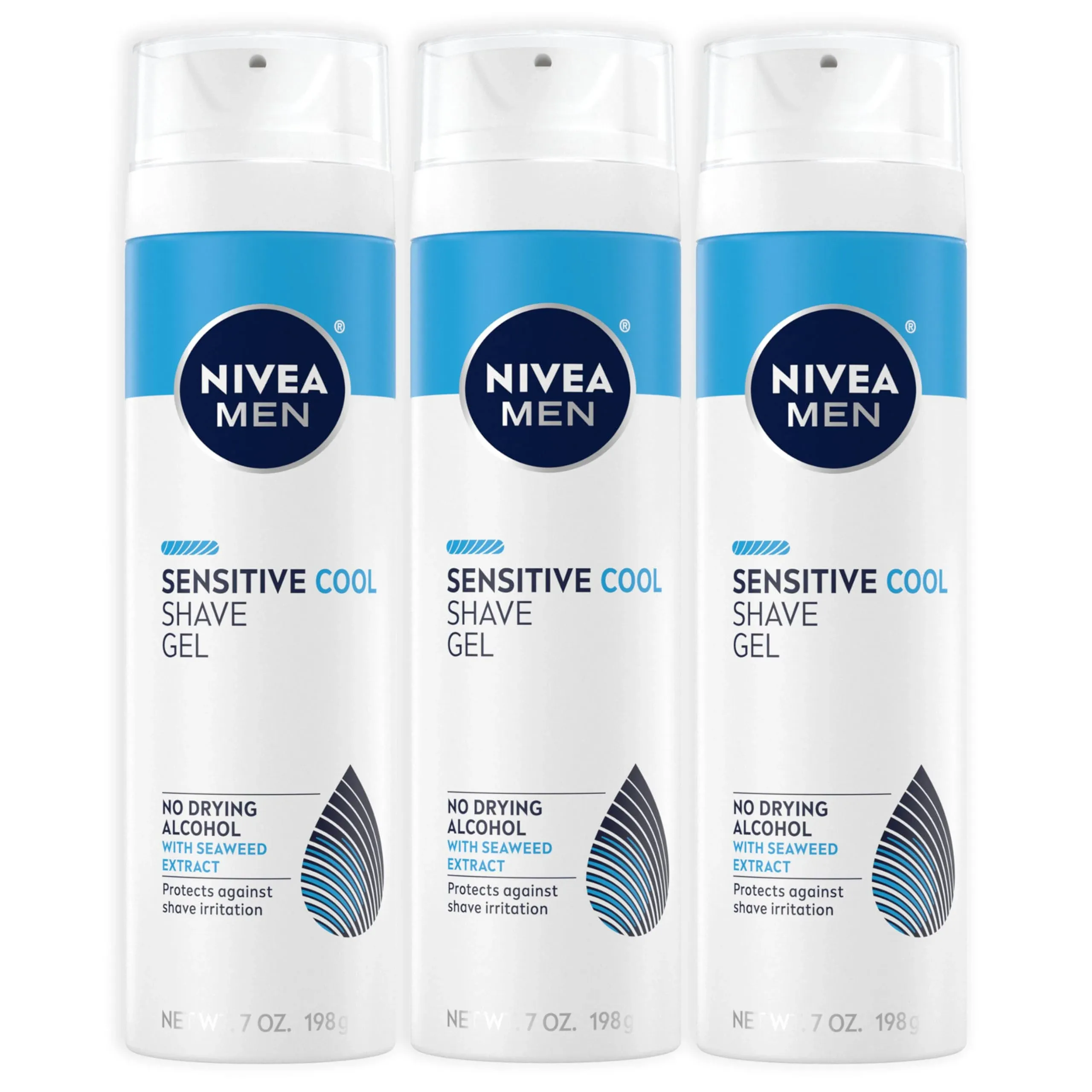 Nivea Men Sensitive Cooling Shave Gel with Chamomile and Seaweed Extracts, 3 Pack of 7 oz Cans