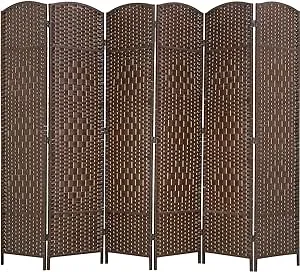 6 Ft Room Divider Folding Portable Privacy Handwork Weave Fiber Screen Partition Wall Indoor/Outdoor Folding Screen Double Hinged for Home Office 6 Panel s Room Divider, Brown