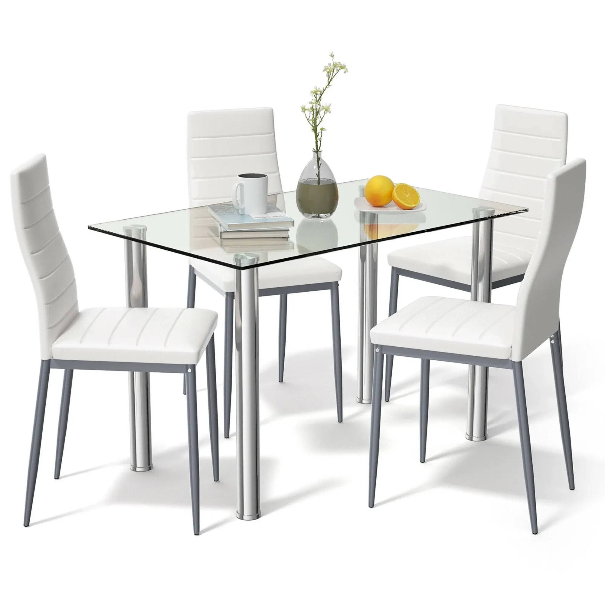 5 PCS Modern Dining Set Table with 4 PVC Leather Chairs At Kitchen Dining Room