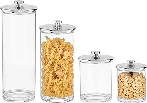 mDesign Airtight Apothecary Storage Organizer Canister Jars - Acrylic Containers for Kitchen, Organization Holder for Pantry, Counter, and Cupboards, Lumiere Collection - Set of 4 - Clear/Chrome