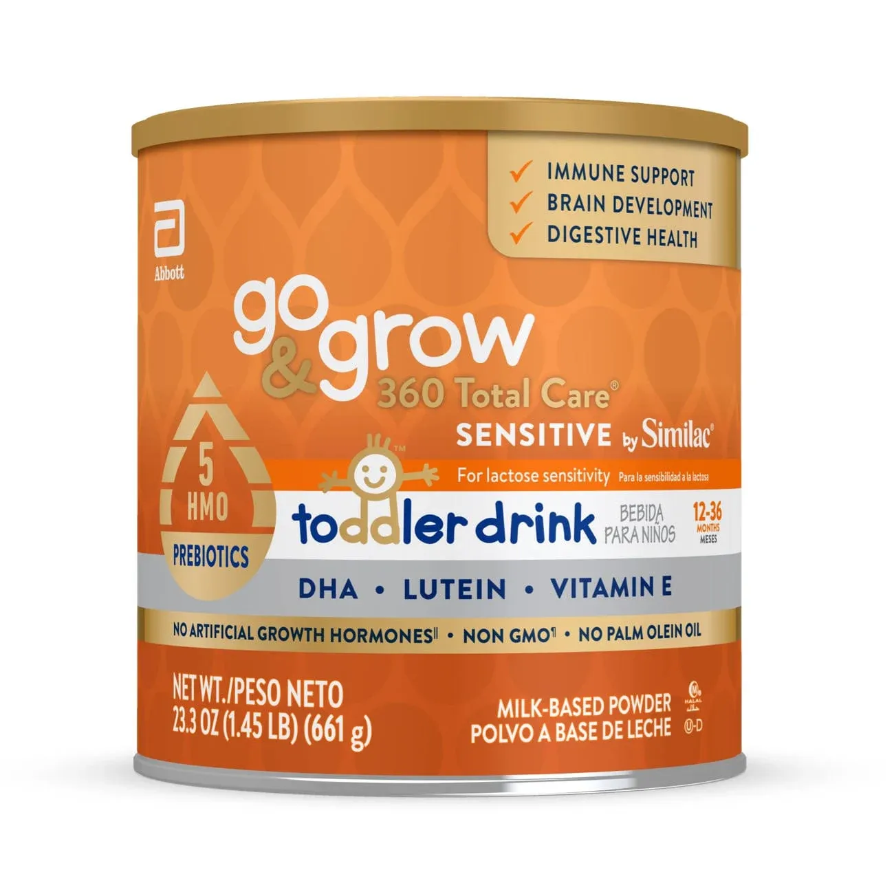 Similac Go & Grow 360 Total Care Sensitive by Similac Toddler Nutritional Drink With 5 HMOs,Powder,23.3-oz Can