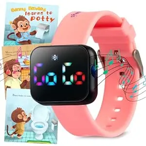 Potty Training Watch for Kids V2 – A Water Resistant Potty Reminder Device for Boys & Girls to Train Your Toddler with Fun/Musical & Vibration Interval Reminder with Potty Training eBook (Pink)