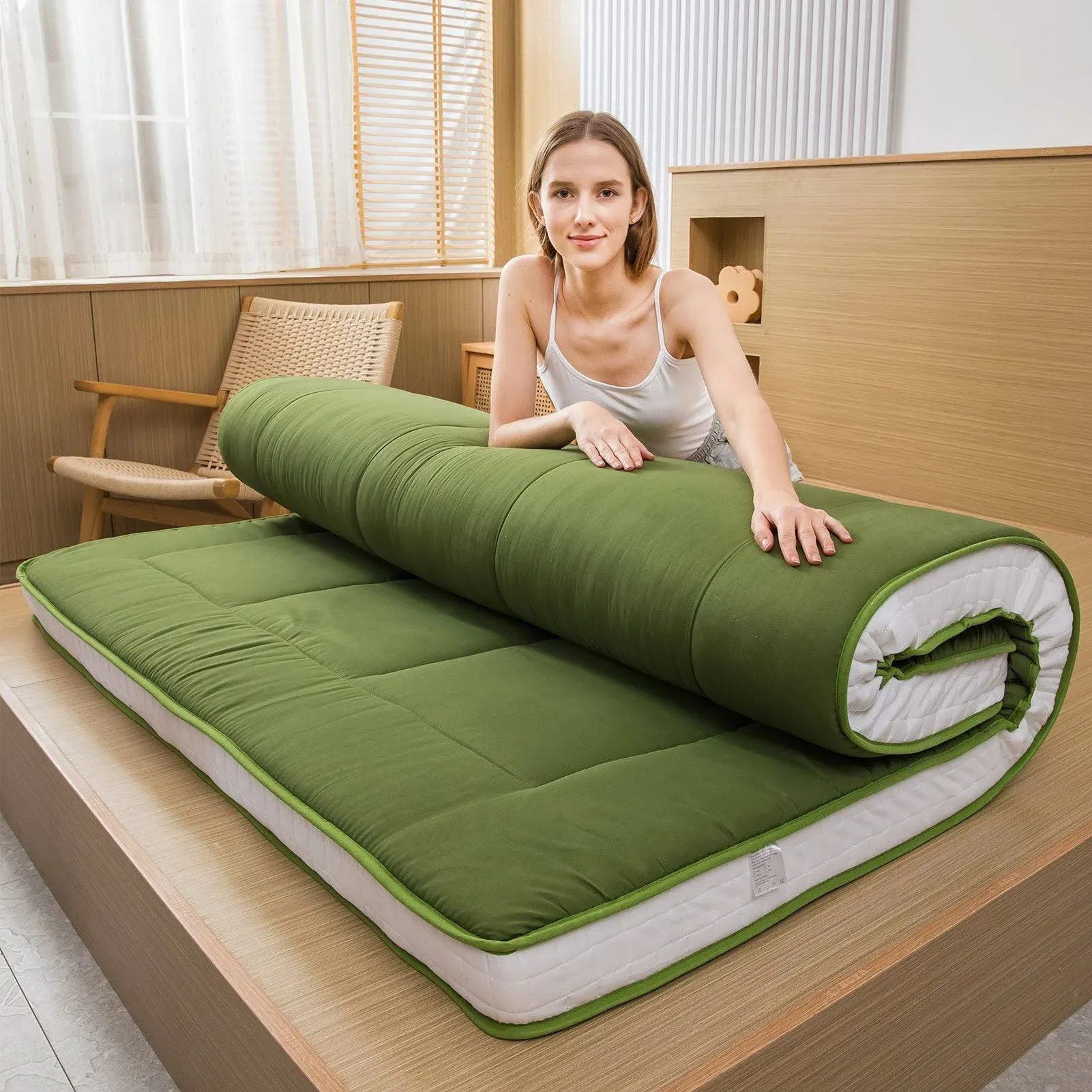 MAXYOYO Padded Japanese Floor Mattress, Queen / Green