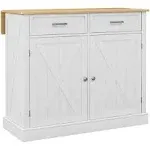 Homcom Rolling Kitchen Island with Drop Leaf Wood Breakfast Bar, Farmhouse Kitchen Cart with 2 Drawers, Adjustable Shelves for Dining Room, White