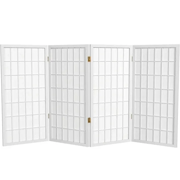 3 ft. Short Window Pane Shoji Screen - White - 4 Panels