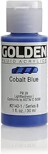 Fluid Acrylics by GOLDEN, Cobalt Blue, 1 fl. oz. Bottle, Professional Acrylic Paint, Semi-Transparent