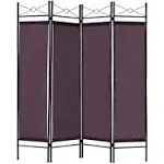 4 Panel Metal Frame Room Divider Fabric Privacy Screen Bedroom Brown Color