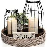 Rustic Farmhouse Lantern Decor Set of 2 - Stylish Decorative Lanterns for Your Living Room, Fireplace Mantle or Kitchen Dining Table - Modern