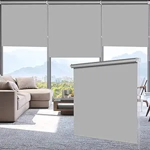 LUCKUP 100% Blackout Waterproof Fabric Window Roller Shades Blind Thermal Insulated UV Protection for Bedrooms Living Room Bathroom The Office Easy to Install 30" W x 79" L(Grey)