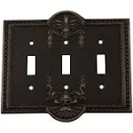 Nostalgic Warehouse Meadows Switch Plate Triple Toggle in Antique Brass