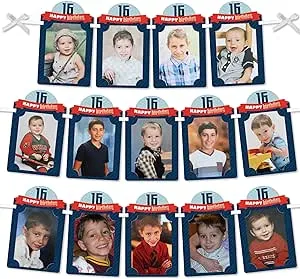 Boy 16th Birthday - DIY Sweet Sixteen Birthday Party Decor - Picture Display - Photo Banner