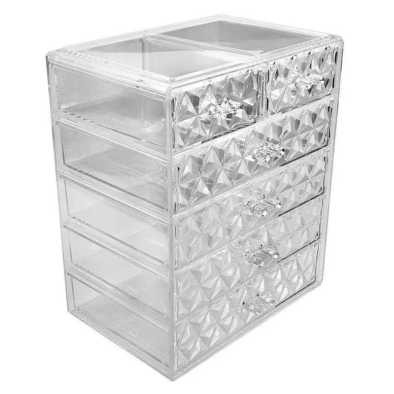 Medium Clear Diamond Makeup Organizer - (4 large / 2 small drawers)