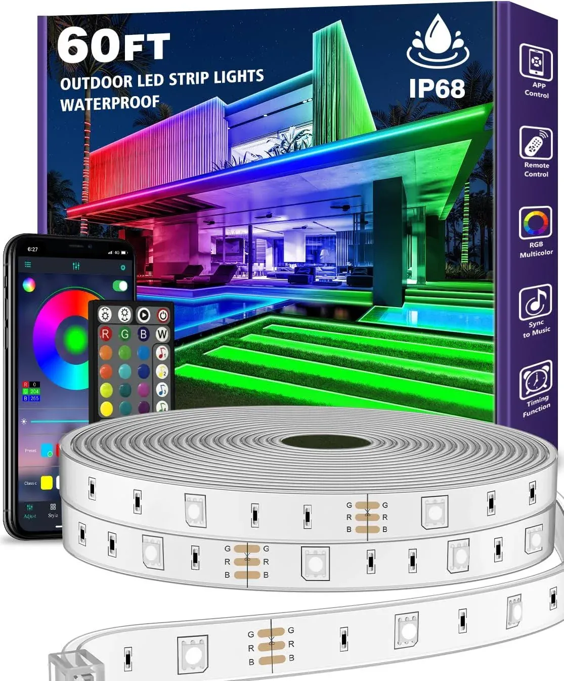 100Ft Outdoor LED Strip Lights Waterproof,Ip6<wbr/>8 outside Led Light Strips Waterpro