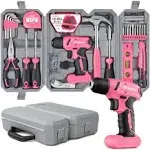 Hi-Spec 58pc Pink 8V USB Electric Drill Driver & Household Tool Kit Set. DIY Cordless Power Screwdriver