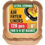 Air Fryer Paper Liners, 120Pcs Air Fryer Disposable Liners, Non-Stick and Oil Proof for Easy Cleanup, 8” Square for 5-8 qt Basket by Baker's Signature