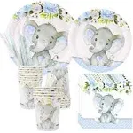 All Ewired Up Elephant Baby Shower | Serves 24 | Blue Elephant Party Supplies Decorations | Elephant Baby Shower or Birthday for Little Boy | Dinner Plates,