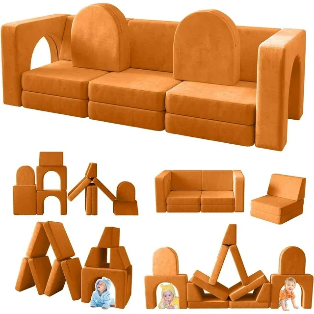 13 Pcs Toddler Sofa for Kids, Linor Modular Kids Couch for Playroom, Kids Play Couch for toddlers 1-3, Kids Sofa Couch, Kids Modular Play Couch, Light Brown