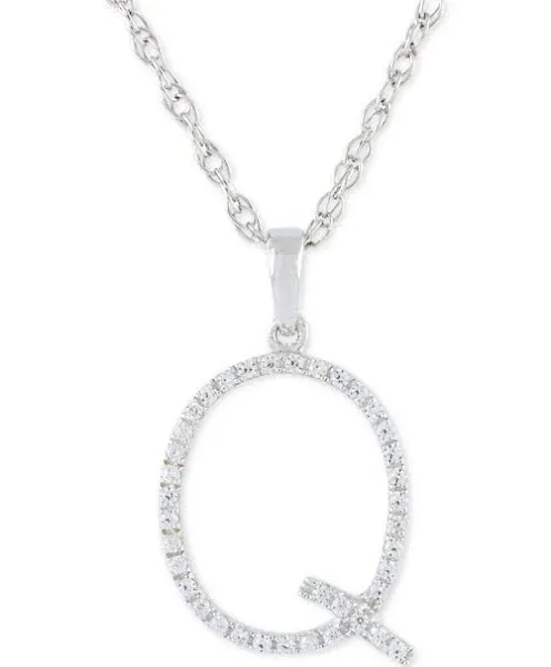 Diamond (1/10 ct. t.w.) Initial Pendant Necklace in 10K White Gold, 16" + 2" Extender - Q