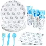 Elephant Baby Shower for Boys Theme Supplies, Birthday Party Decorations, Plates, Napkins, Cups & Cutlery (24 Guests,144 Pieces)