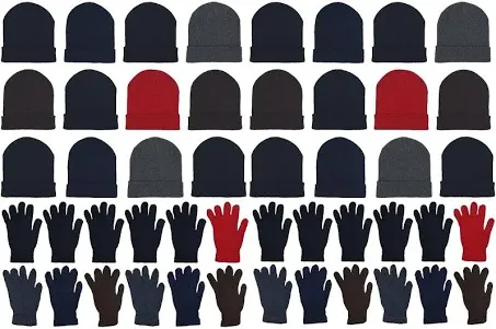 48x Winter Beanies &amp; Gloves Combo Pack, Bulk Pack for Men Women, Warm Cozy Gift