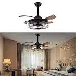 DuMaiWay 36" Caged Ceiling Fan with Lights, Industrial Retro Ceiling Fans with Remote Controller Vintage Style for Farmhouse/Living Room/Bedroom/Restaurant 5 Lights 4 Fan Blades Black