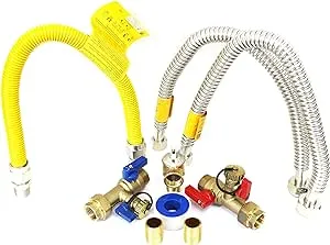 CMI Inc - 3/4 inch Complete Kit Tankless Water Heater Isolation Service Valve – Female to Female Threaded Brass with Pressure Relief, Full Port Drain - Compatible with Most Tankless Water Heater Brand