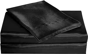 Belles & Whistles Satin Charmeuse Sheet Set, Black, King