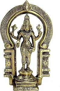 eSplanade Brass Lord Vishnu Narayan Narayana Moorti Murti Idol Statue Praying Idol for Pooja - Home Decor (7" inches Height)