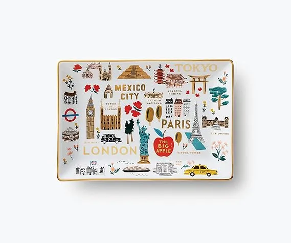 RIFLE PAPER CO. Catchall Tray | Porcelain Jewelry and Trinket Organizer, Protect Small Items, Organize Desk, Keep Items in Sight, Cute and Fashionable (6.5" L × 4.5" W), Peacock