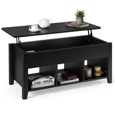 Costway Lift Top Coffee Table w/ Hidden Compartment and Storage Shelves Modern Furniture