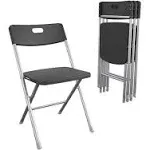 Seat &amp; Back Folding Chair Compact Durable Lightweight Kitchen Dining Resin Black