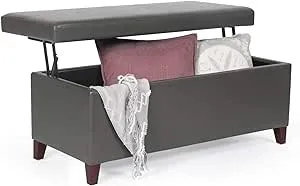 Homebeez Modern Faux Leather Lift Top Coffee Table Storage Ottoman Bench (Brown)