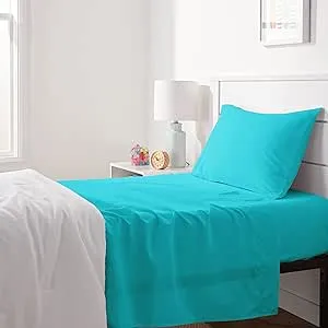 Amazon Basics Kid's Soft Easy-Wash Lightweight Microfiber 3-Piece Sheet Set, Twin, Bright Aqua, Solid