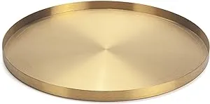 IVAILEX Round Gold Tray Stainless Steel Jewelry, Make Up, Candle Plate Decorative Tray (32cm Diameter)