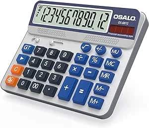 Desktop Calculator Extra Large 5in LCD Display 12-Digit Big Button Giant Accounting Calculator, Battery & Solar Powered, for Office Business & Home(OS-6815)