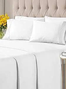 Full 6 Piece Sheet Set - Breathable & Cooling Sheets - Hotel Luxury Bed Sheets - 1 Flat Sheet, 1 Fitted Sheet & 4 Pillowcases - Deep Pocket - Easy Fit - Comfy, Soft & Wrinkle Free - Full White Sheets