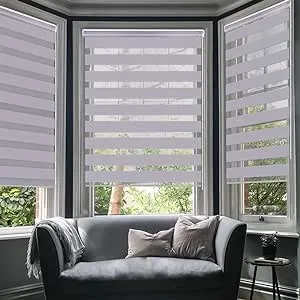 LUCKUP Horizontal Window Shade Blind Zebra Dual Roller Blinds Day and Night Blinds Curtains，Easy to Install 23.6" x 59" Grey