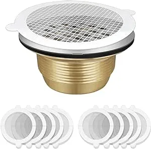 CKB 2" Polished Brass Shower Drain, Bathroom Heavy-Duty Floor Drain with Removable Stainless Steel Patterned Grille Drain Cover