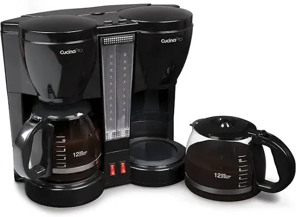 Double Coffee Brewer Station - Dual Drip Coffee Maker Brews two 12-cup Pots, Make Regular or Decaf at Once or Different Flavors, w/ Individual Heating Elements, 2 Glass Carafes