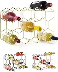 Gusto Nostro Countertop Wine Rack - 14 Bottle Freestanding Modern Gold Metal Small Wine Rack - 3 Tier Tabletop Wine Holder Stand for Cabinet, Pantry, Wine Bottle Storage - No Assembly Required