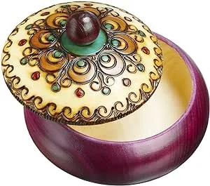 Round &#034;Eye of the Feather&#034; Wood  Box Handmade Jewelry Keepsake Made in Poland