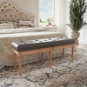 48” Bed Bench for Bedroom End of Bed Bench, Faux Leather Bedroom Bench Ottoma...